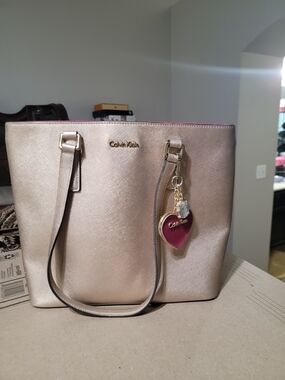 Calvin Klein Rose Gold Tote Bag with Heart Charm